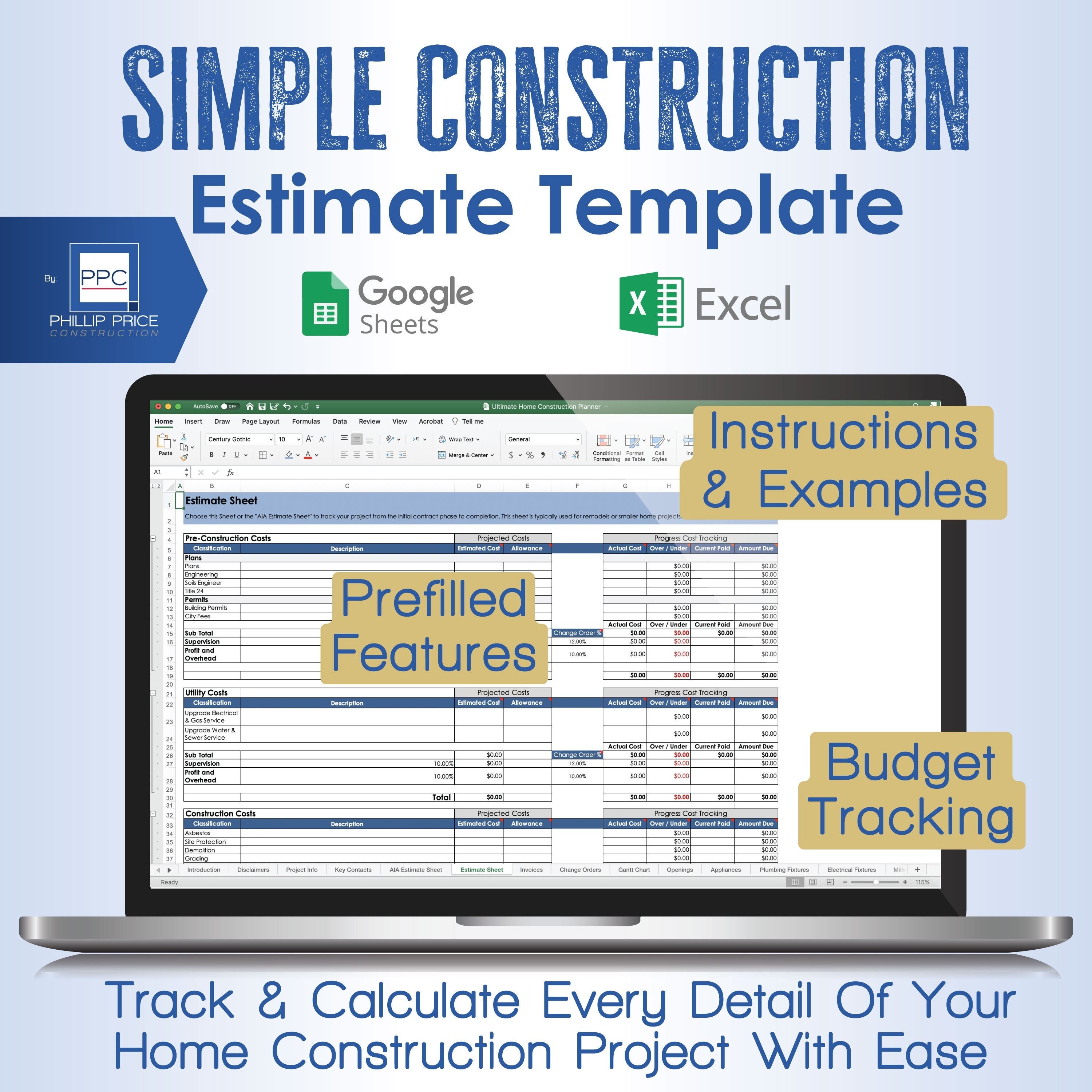 Simple Construction Estimate Template - Etsy