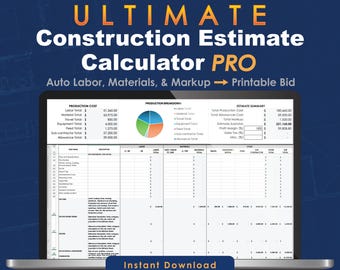 Contractor Estimate Spreadsheet — Excel Construction Bid Calculator with Auto Labor, Materials & Markup | Built by 30-Year GC