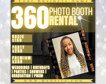 360 Photo Booth Rental Flyer DIY Event Photography Rental Party Celebration Photo Booth Social Media Instant Access Canva Editable Template