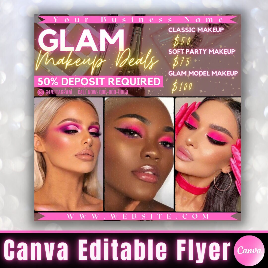 DIY Glam Makeup Deal Flyer Book Now Flyer Appointment Flyers Beauty Cosmetics MUA Makeup Social