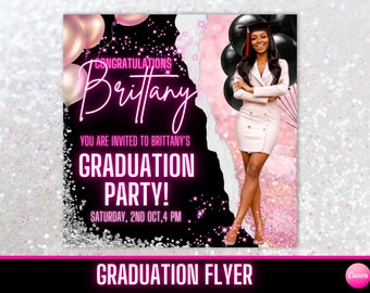 Printable Graduation Party Invite Template, Editable Grad Announcement, Invitation Download, Canva Templates, Minimalist Photo Invitation