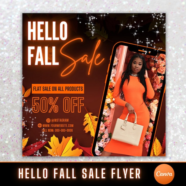 Custom Hello Fall Flyer Template, DIY Autumn Sale Flyer, Social Media Instagram Editable Canva Template, Fall Special, Instant Download