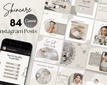 Black and White Instagram Template for Skincare, Editable and Personalized Aesthetic Beauty Instagram, Social Media Post, Digital Download