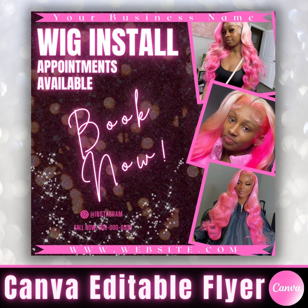 Wig Install Specials Flyer DIY Hair Salon Appointment Book Now Sale