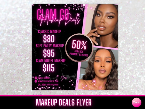 Printable Glam Go Makeup Special Deals Flyer, Custom Makeup