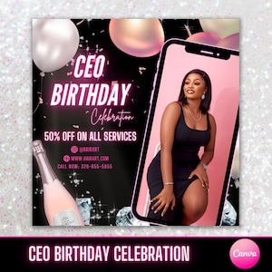 CEO Birthday Flyer, Instagram Business Canva Flyer, Birthday Special Deal, Custom Editable Templates, Celebration Flyer, Instant Download image 1