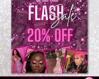 Flash Sale Flyer Template, DIY Beauty Business Hair Lash Makeup Editable and Printable Canva Template, Social Media Flyers, Instant Download