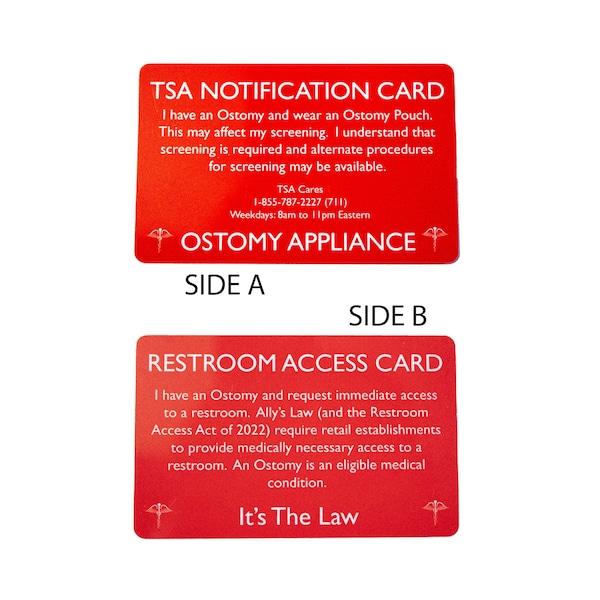 Ostomy & Restroom Access Notification Card - Credit Card / Wallet Sized