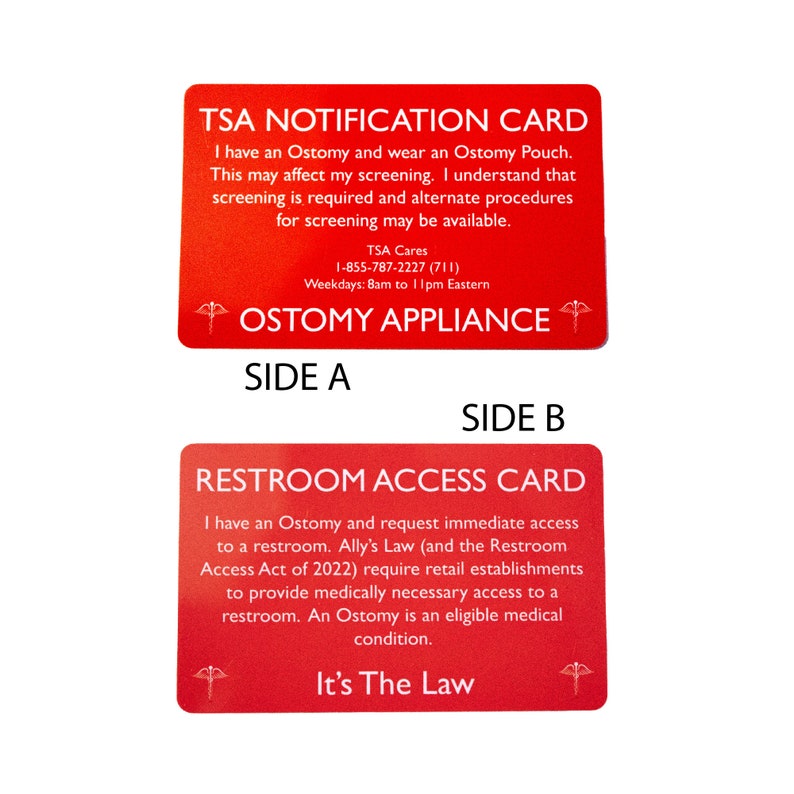 Ostomy & Restroom Access Notification Card Credit Card / Wallet Sized