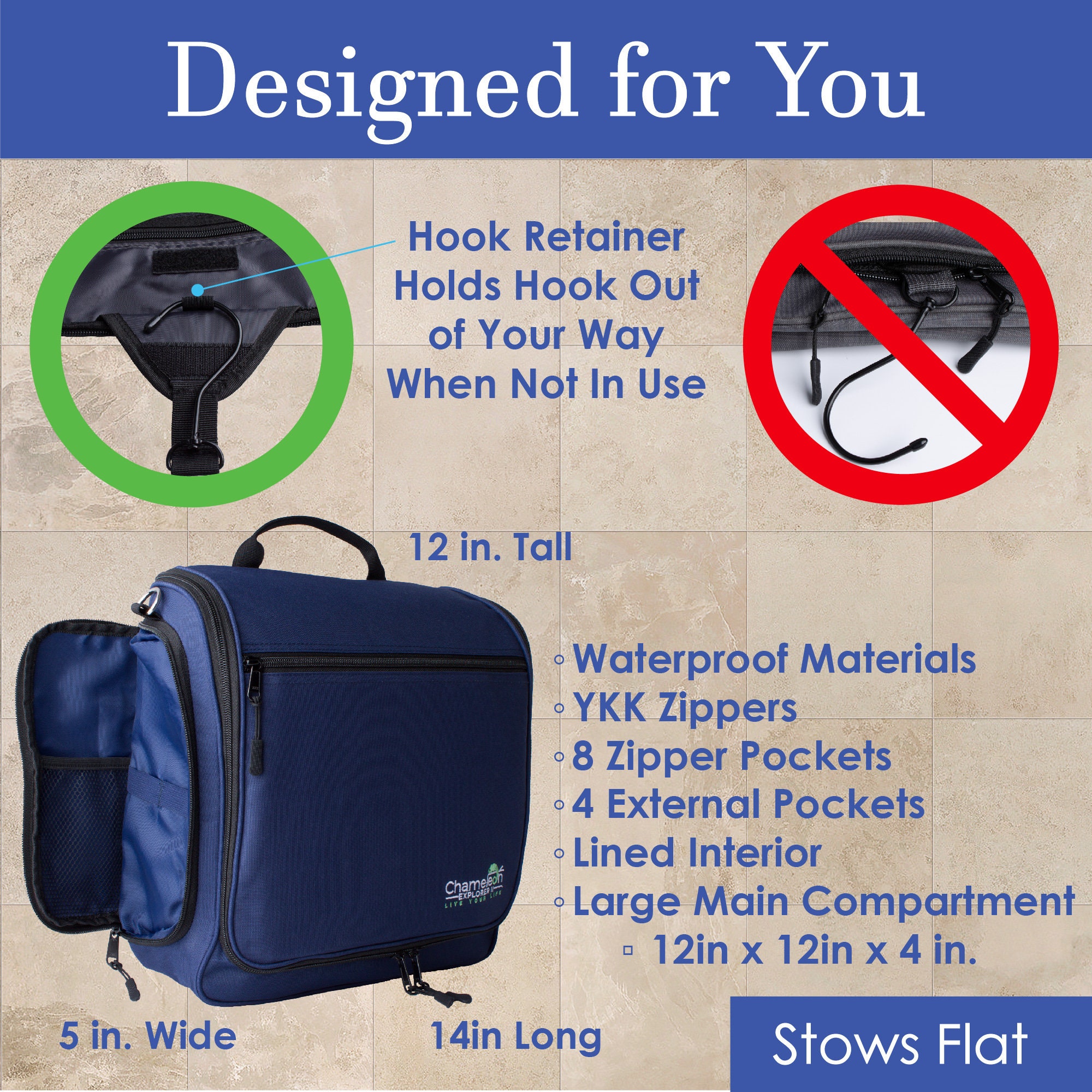 Explorer II Ostomy Travel Bag XL Hanging Toiletry Organizer, Ostomy