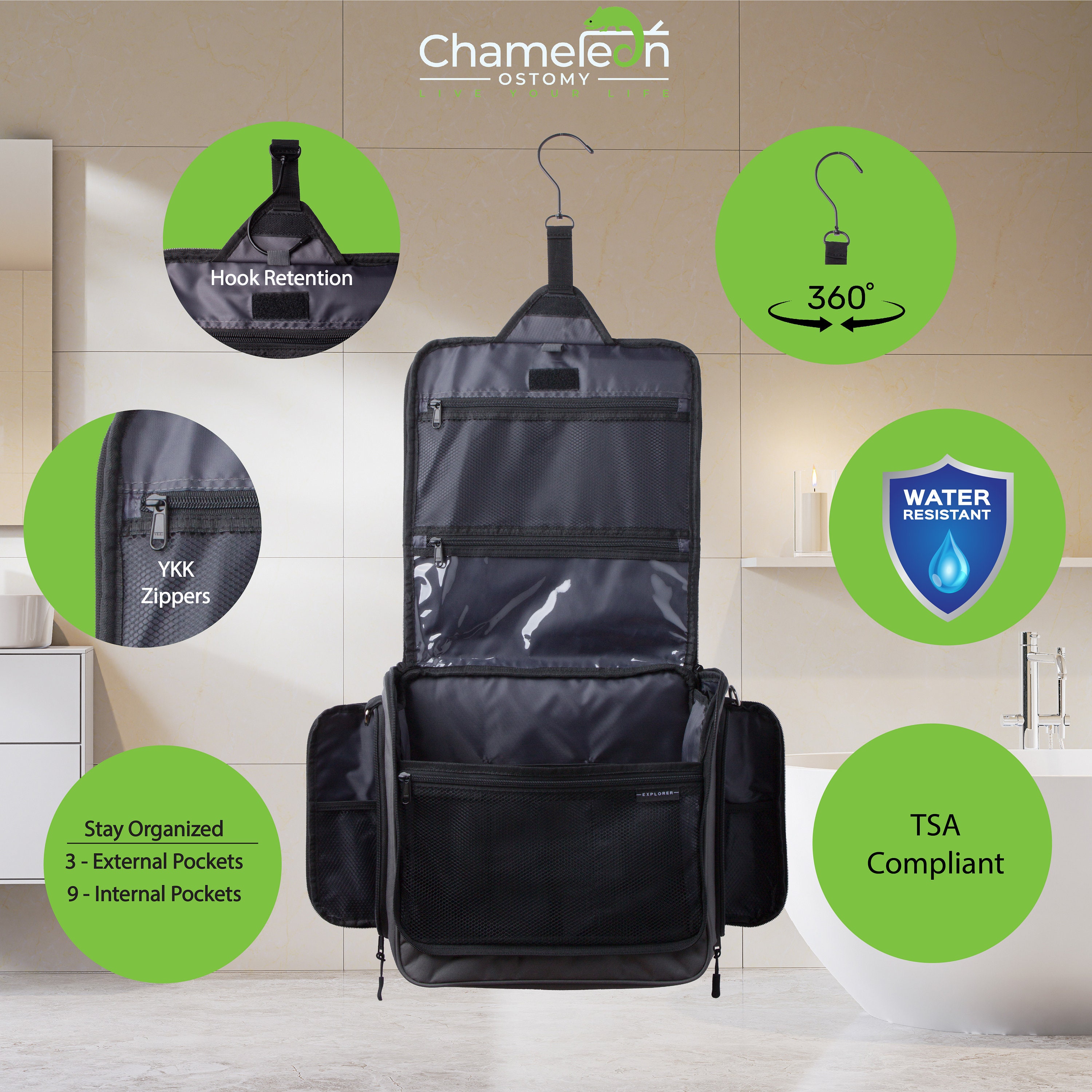 Ostomy Travel Bag XL Hanging Toiletry Organizer, Ostomy Supplies, CPAP