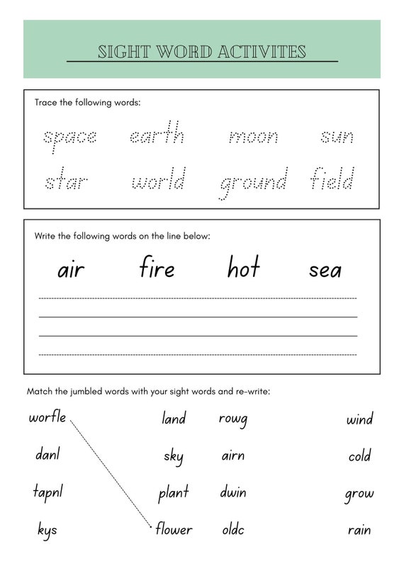 10 Printable Sight Word Activities Toddler Printable - Etsy