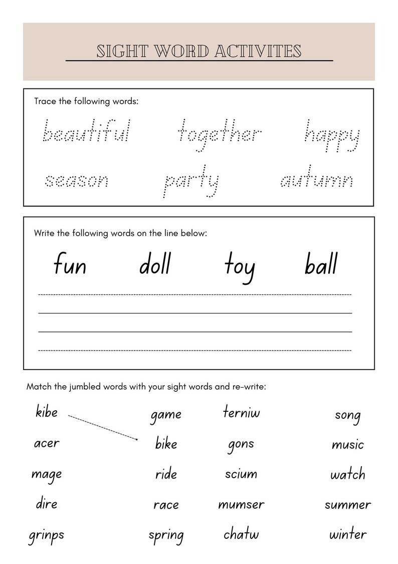 10 Printable Sight Word Activities Toddler Printable - Etsy