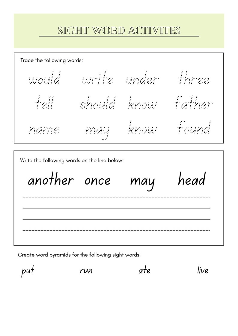 10 Printable Sight Word Activities Toddler Printable - Etsy