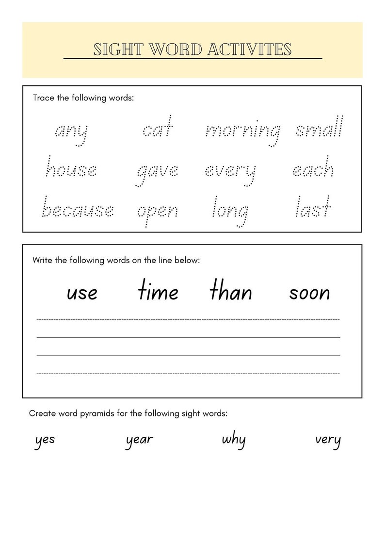 10 Printable Sight Word Activities Toddler Printable - Etsy