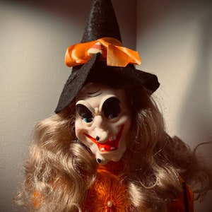 Beautiful Vintage Kitchen Witch in Traditional Orange and Black with Blonde Hair