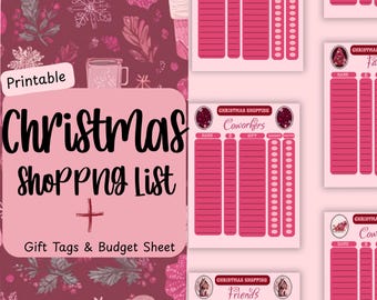 Christmas shopping printable gift List organizer digital holiday budget planner insert with printable tags