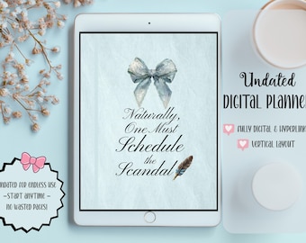 Undated digital planner for Romantic Elegant book fan, Goodnotes Ipad planner, Regency Aesthetic Undated Event Calendar, Feminine Planner