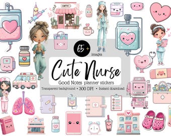 Digital Sticker Bundle For Nurse Lifestyle Planner for Goodnotes Download Medical Themed Transparent Background Clipart Elements for Student