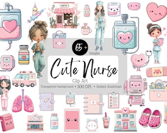 Clip Art Bundle for Nurse Appreciation Gift Medical Professional transparent background PNGS for Newborn Memory Scrapbook supplies Pink