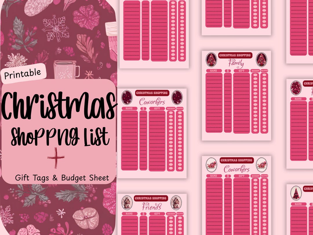 Christmas Shopping Printable Gift List Organizer Digital Holiday Budget ...