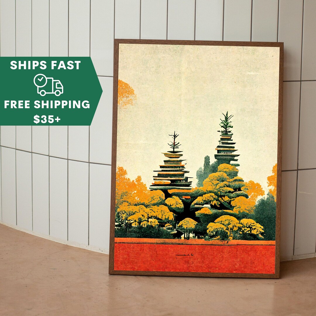 Vintage Japanese Tree Bonsai Poster Midjourney Ai Art Print Etsy