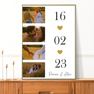 Valentine's Day frame. Personalized couple poster with photo, first names and date of meeting. Original couple gift