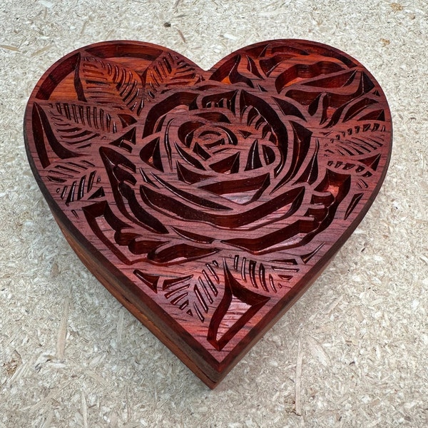 Rose Centerpiece - Exotic Wood Heart Shaped Box
