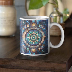 Celestial Mandala Coffee Mug, Mystical Galaxy Art Cup, Spiritual Astrology Gift, Cosmic Boho Kitchen Decor, 11 oz or 15 oz Ceramic Mug