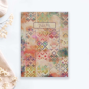 Diario personalizado bohemio, cuaderno colorido con líneas personalizadas, diseño abstracto, regalo de agradecimiento para maestra.