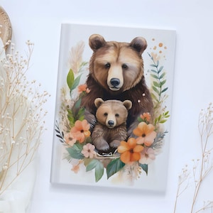 Diario de Mamá Osa y Bebé, Cuaderno Adorable para Mamá, Diario de Agradecimiento por la Naturaleza, Regalo Animal para Niños y Adultos, Cuaderno de Composición Floral