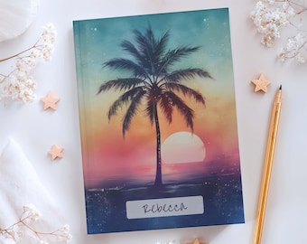 Personalized Sunset Palm Tree Journal: Custom Travel Notebook