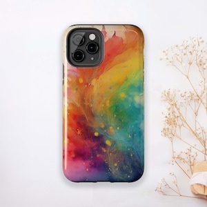 Rainbow Swirl Phone Case, Colorful iPhone Case, Abstract Watercolor Splashes Design, Bold Samsung Phone Case, LGBTQ+ Gift for Pride Month