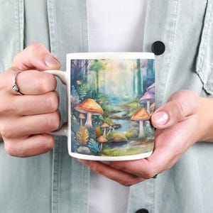Esthetische koffiemok paddenstoel, trippy bos keramische beker, Weirdcore Fungi Art Gift, dromerige natuurvibes thee- of koffiemok 11oz 15oz