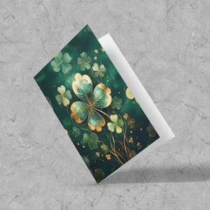 Carte de voeux élégante en forme de trèfle, carte de trèfle à quatre feuilles pour la Saint-Patrick, chance irlandaise, bonne fortune, bénédictions et meilleurs voeux