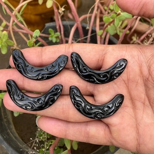 Black Onyx Carving Gemstone Cabochon loose 4 Piece Set For Jewelry Black Onyx Gemstone