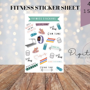 Fitness Sticker Sheet, Kiss Cut Fitness Sticker Sheet, Sticker Sheet, Fitness Girl Sticker Sheet, Bullet Journal Stickers, Gym Stickers