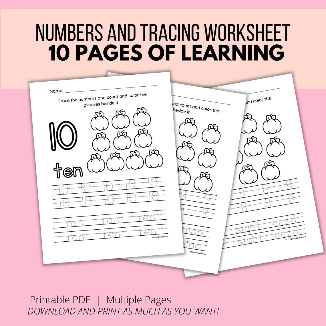 Number Tracing Worksheets PDF / Traceable Numbers / Preschool ...