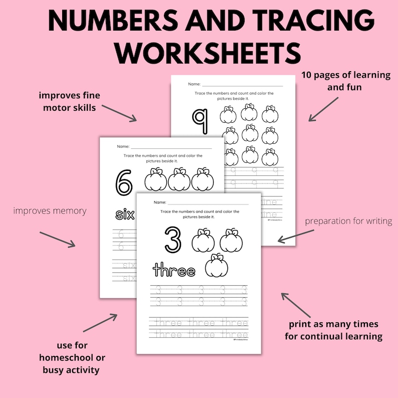 Number Tracing Worksheets PDF / Traceable Numbers / Preschool