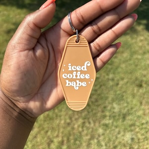Iced Coffee Babe Motel Keychain: UV Resin Plastic Keychain