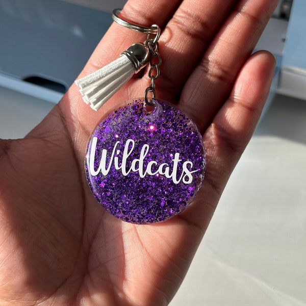 K-State Wildcats Keychain | Handmade Acrylic Glitter Keychain | KSU | Birthday Gift | K-State |