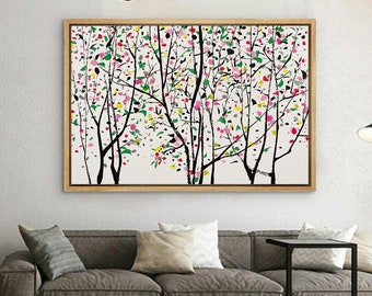 Flower Print Wall Art, Floral Botanical Wall Art Print, Colorful Forest Tree, Nature Vintage Gallery Wall Art, Fine Art Home Decor