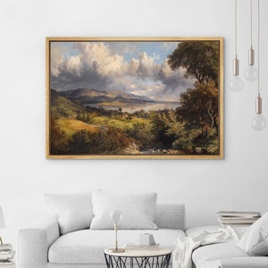 Framed Canvas Wall Art, Nature Landscape Print, Countryside Forest Print, Vintage Sky Clouds Art Print, Rustic Farmhouse Wall Decor