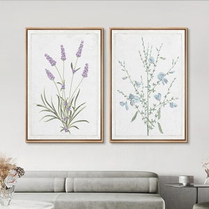 2 Piece Framed Canvas Wall Art Set, Watercolor Wildflower Art Print, Floral Botanical Prints, Minimalist Art, Modern Farmhouse Wall Decor