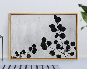 Framed Canvas Wall Art, Black White Grunge Forest Plant Tree, Abstract Decor, Mid Century Art Print, Minimalist Art, Geometric Shape Print