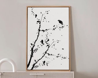 Framed Canvas Wall Art, Bird Wall Art Print, Animal Art, Silhouette Prints, Framed Black and White Tree Print, Nature Decor, Framed Wall Art