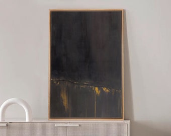 Framed Canvas Wall Art, Dark Black Gold Duotone Landscape, Abstract Decor, Mid Century Art Print, Minimalist Art, Geometric Shape Print