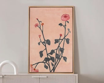 Framed Canvas Wall Art, Abstract Flower Market Art Print, Floral Botanical Garden Print, Minimalist Vintage Art, Modern Farmhouse Wall Decor