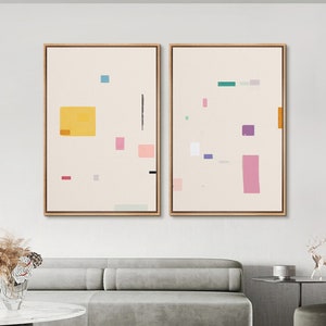 2 Piece Framed Canvas Wall Art Set, Abstract Geometric Color Block Prints, Minimalist Art, Modern Neutral Wall Decor