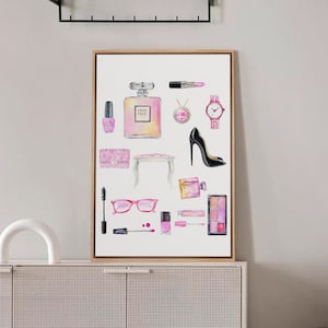 Framed Canvas Wall Art, Girl's Bedroom Wall Art, Pink Decor, Pink Girly Wall Art, Female Empowerment, High Heel Art, Lipstick & Makeup Art